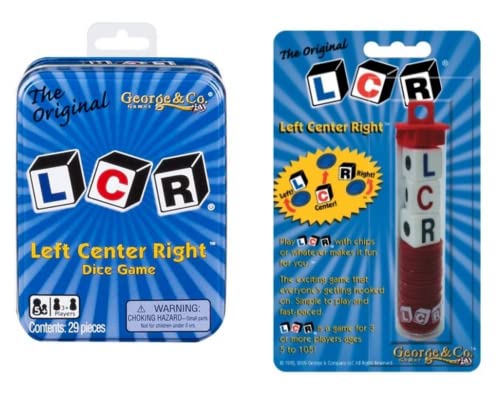 LCR 2-Pack Bundle | Original LCR Left Center Right Dice Game (Blue Tin) + LCR Dice Game in a Tube (Blister Pack - Color May Vary) or Stocking Stuffer!