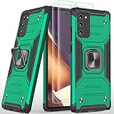 AYMECL for Note 20 Case, Samsung Galaxy Note 20 Case with Self Healing Flexible TPU Screen Protector[2 Pack], Military Grade with Kickstand Protective Case for Samsung Galaxy Note 20 5G-Dark Green