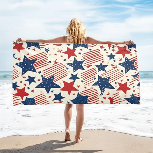 Kytunera 4th of July Beach Towel 30x60 Inches American Flag Stars Pattern Red and Blue Patriotic Beach Towel Highly Absorbent Lightweight for Beach Pool Gym Travel Vacation