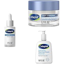 Cetaphil Ceramide Serum, Dermatologist Tested, 1oz + Deep Hydration Skin Restoring Water Gel Face Moisturizer, For Dry, Dehydrated Sensitive Skin, 1.7 oz + Cream to Foam Face Wash, 16 oz, Bundle