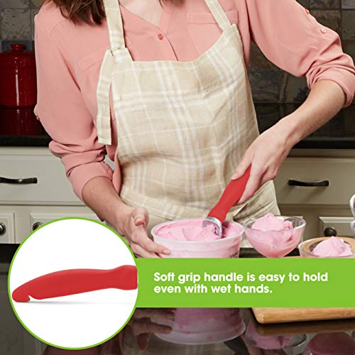 Image of Spring Chef Stainless Steel Ice Cream Scoop with Soft Grip Handle, Red