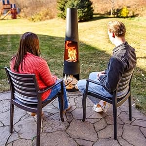Sunnydaze 59 H Steel Outdoor Chiminea Fire Pit with Built in Log Holder Metal Fireplace with Chimney Includes Poker