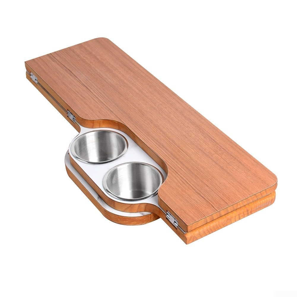 Tavolo pieghevole in laminato per camper, barca, yacht, 55 x 35 x 2 cm, in legno con 2 portabicchieri in acciaio inox, finitura liscia