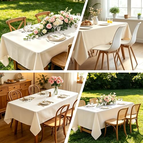 Image of 10 Pack Table Cloth 60 x 102 Inch, Rectangle Tablecloth, Stain and Wrinkle Resistant Washable Polyester Table Cover for Buffet Party, Dinner, Weddings and Camping, Ivory