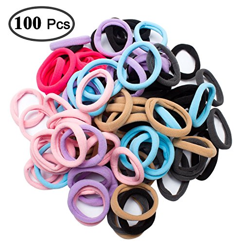 Jaciya 100 Pack No-damage Elastic HairBand Rope Tiny Ponytail Holder Mixed Colors Headband Accessories, 100 Pieces