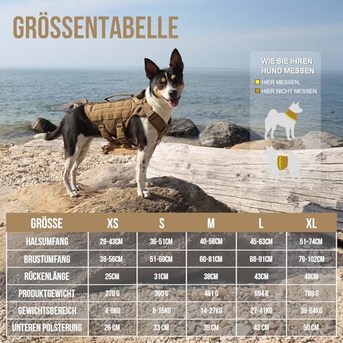 OneTigris Hundegeschirr Mittelgroße Hunde, AIRE MESH Taktisches Anti Zug Geschirr mit 2 Griff Verstellbar Brustgeschirr No Pull Dog Harness Atmungsaktiv Braun M