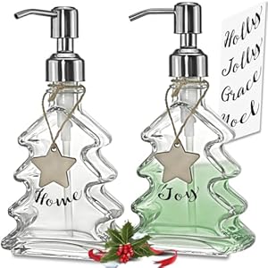 JASAI 2Pack Christmas Tree Soap Dispenser with 304 Rust Proof Stainless Steel Pump, Christmas Decorative Bathroom Soap Dispenser. Decorative Glass Soap Dispensers for Hand Soap, Dish Soap, Kitchen.