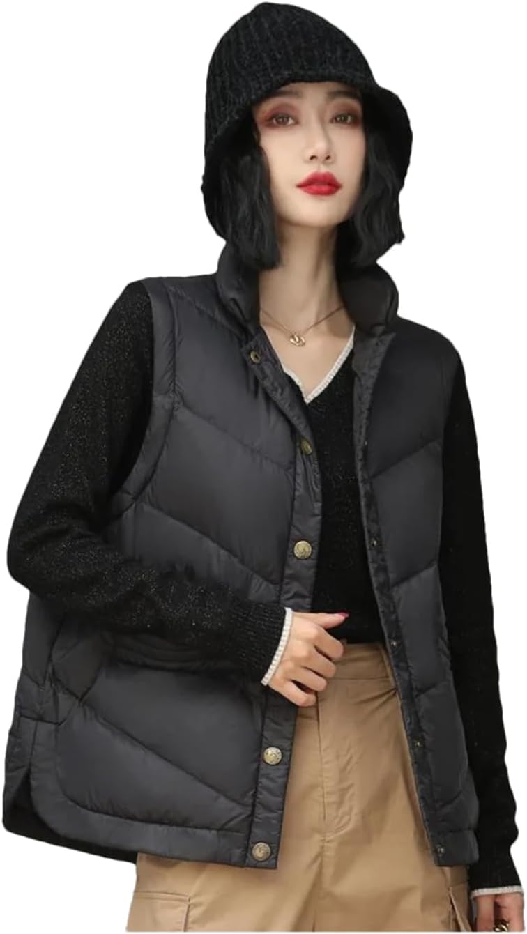 Women's Short Light Down Cotton Vest All-Match Stand Collar Sleeveless Waistcoat Jacket