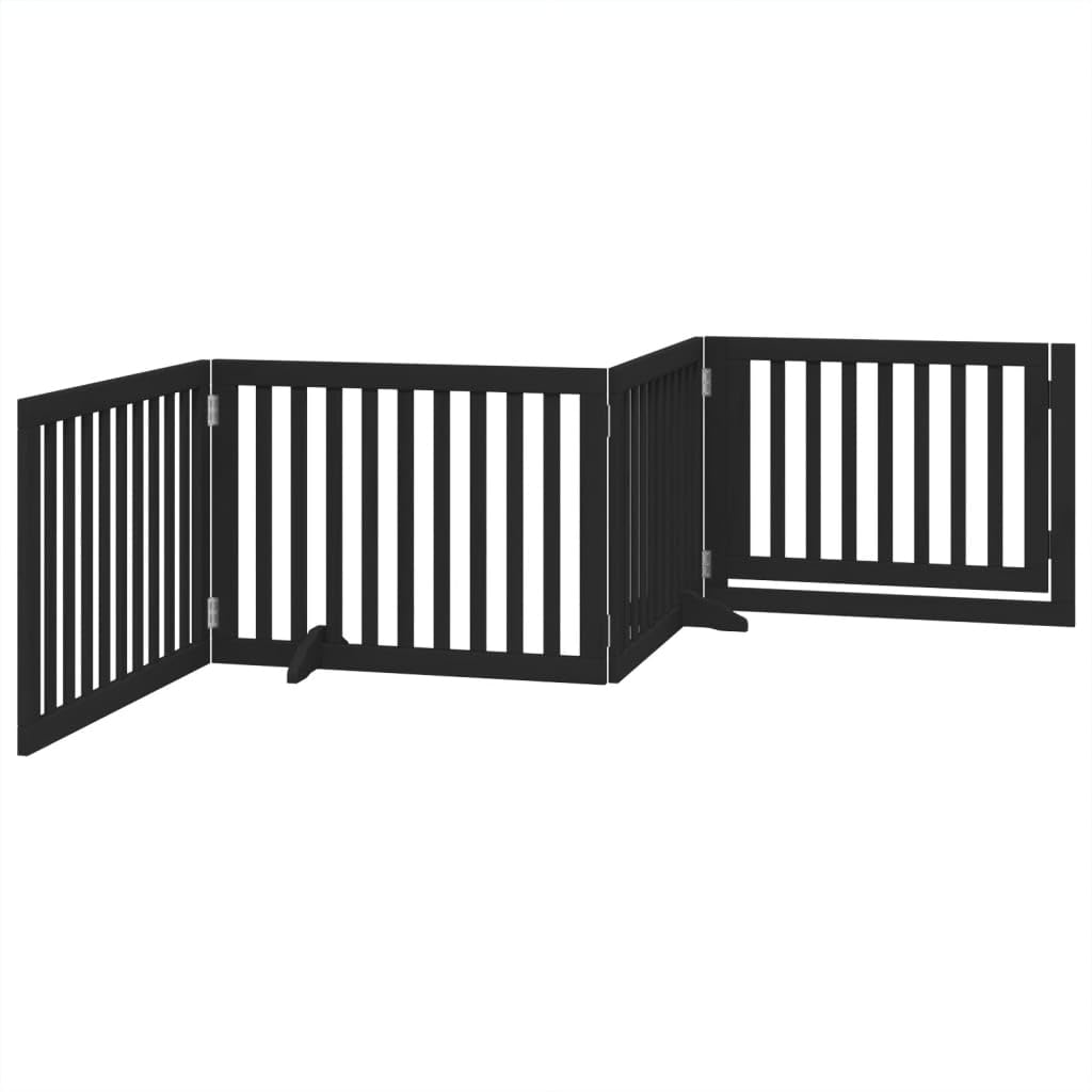 Puerta plegable para perros de 4 piezas con puerta de madera de álamo negro de 320 cm, independiente y compacta para interior y exterior, protección segura para cachorros y mascotas