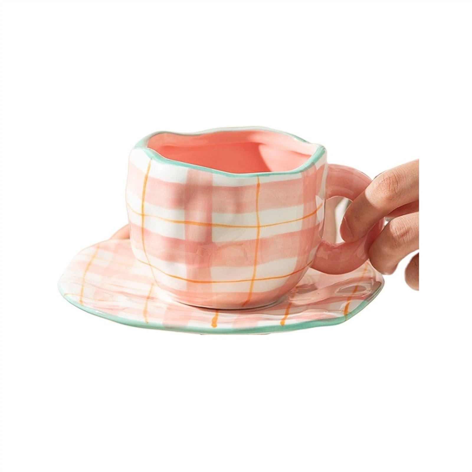 taza de café Taza de café de cerámica con flores pintadas a mano, taza de oficina en casa con plato, cuchara, desayuno, jugo de leche, taza con asa de té, juego de vasos taza de café divertida ( Color