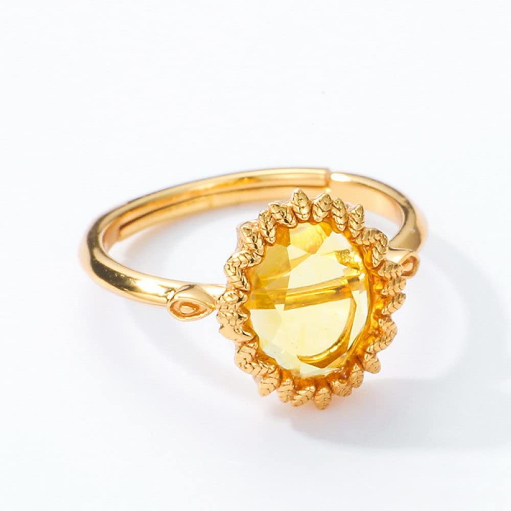 Anello In Argento Sterling 925,Anelli Sfaccettati Regolabili Per Donna Rotondo Sintetico Giallo Cristallo 925 Corona Di Foglie In Argento Placcato Oro Retrò 7 Chakra Anelli Di Promessa Per Ragazze