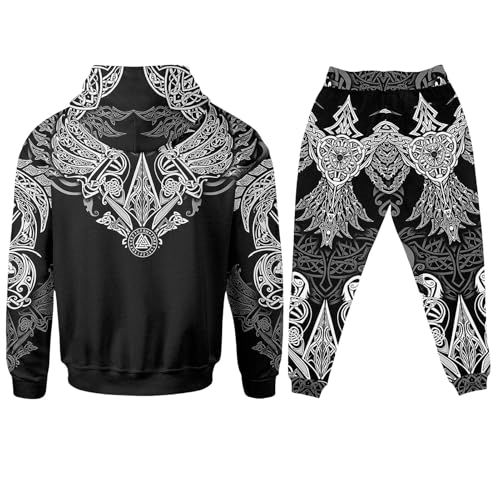 Viking Hoodie and Sweatpants Set, Norse Mythology Tracksuit with Pullover Hoodie and Joggers, Streetwear Outfit2