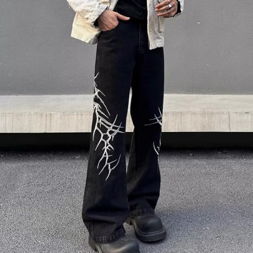 Spring Wide Leg Baggy Black Jeans Men Vintage Plus Size Thorn Embroidered Pants High Waisted Hip Hop Trousers3