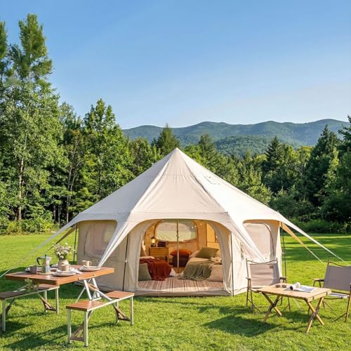 Carpa de lona 14.8ft x 9.2ft con chimenea, impermeable y transpirable miniatura 1