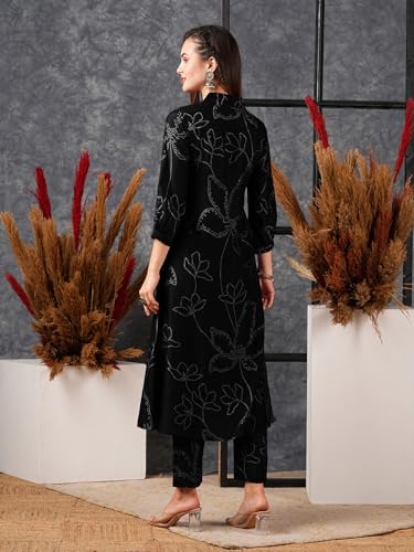 Image of GoSriKi Women's Rayon Blend A-Line Printed Kurta with Pant