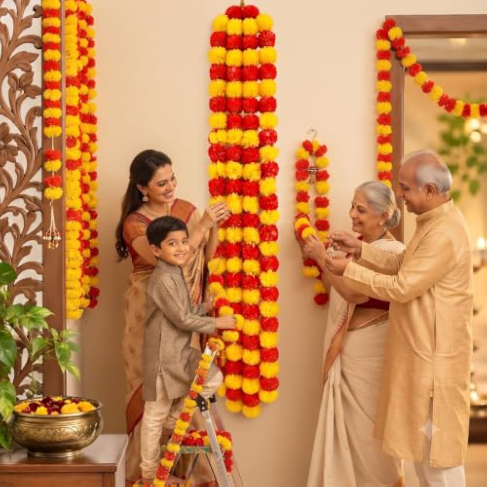 Artificial Marigold Flower Garlands, 5 Ft Length