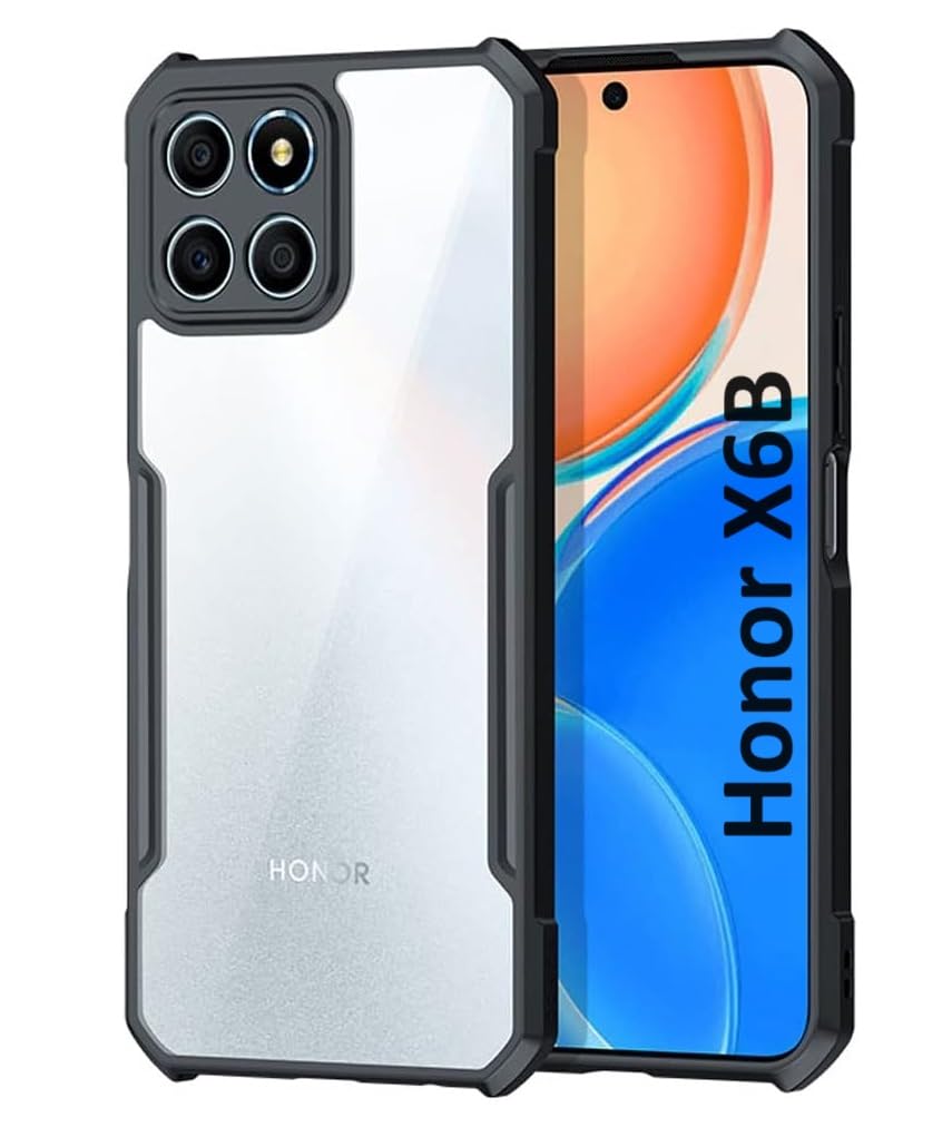 Zubitech Honor X6b Clear Hard PC Back Cover Case with Shockproof Premium TPU Black Border 360 Degree Impact Resistant Camera lens Protection Transparent Cover For Honor X6b