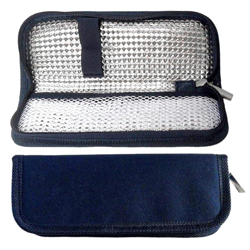 Trousse Isotherme avec Fermeture Éclair pour Diabétique, Sac de Refroidissement Médical pour Stylos à Insuline/Lecteur de Glycémie/Seringue - Bleu Foncé
