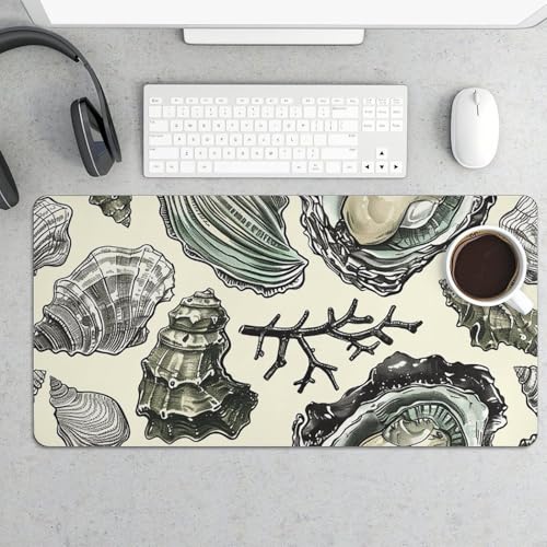 Desk Pad Protector 24x12 Inch Extended Oysters and Shells