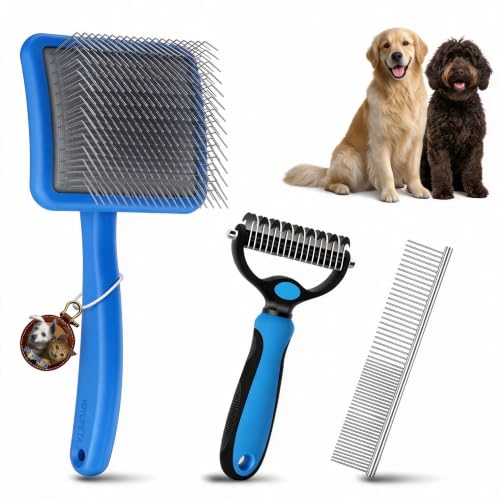 Large 3 in 1 Dog Grooming Kit Extra Long Pin Slicker Brush