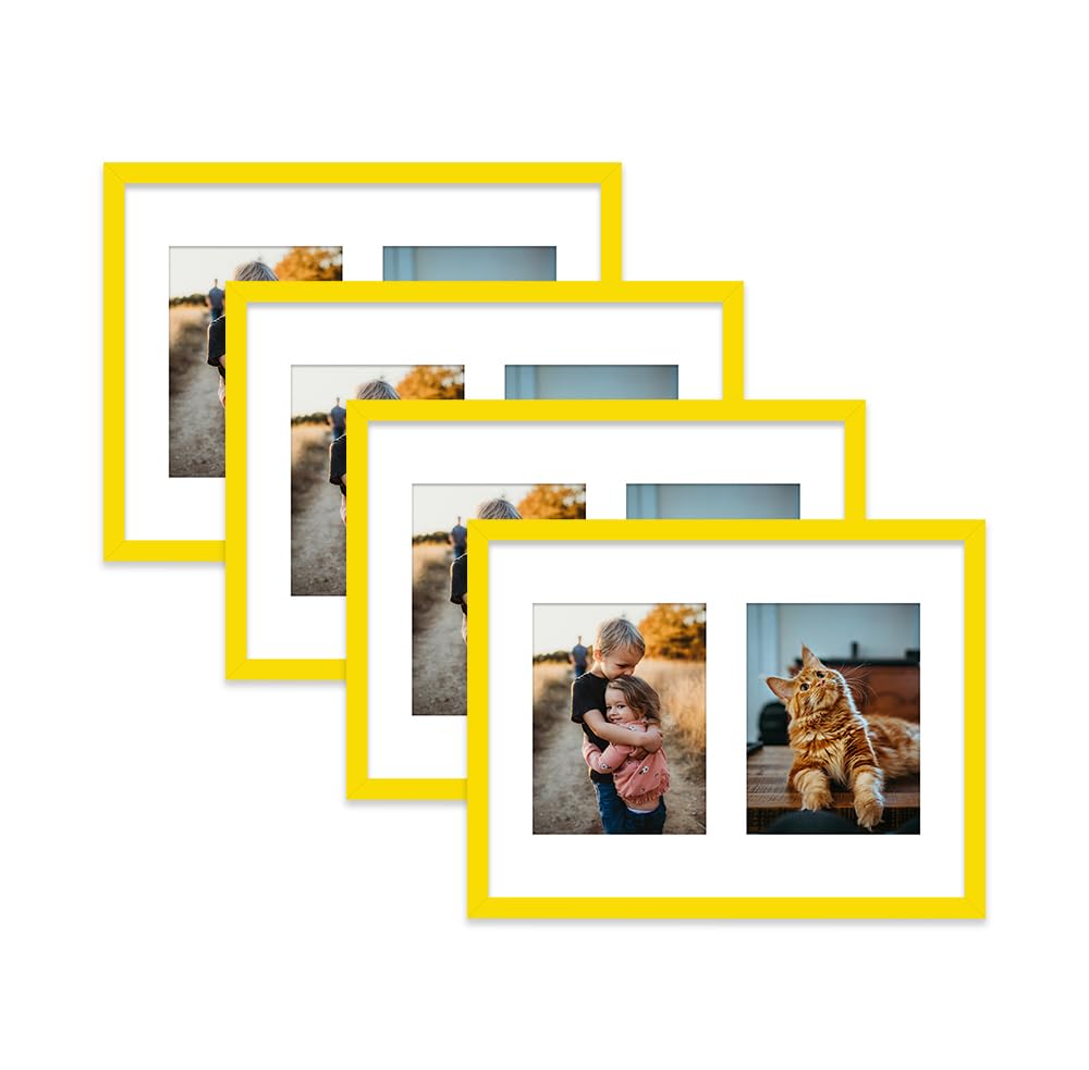 Yellow Multi Photo Frame - Holds 2 x 8x6 Pictures, Family Collage Picture Frame for Wall Display, 16x12 Frame size, Set of 4 — image 1