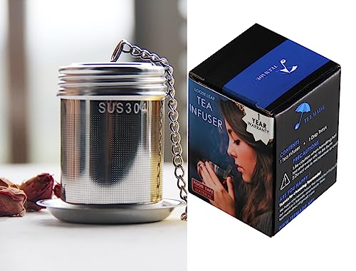 Teemade Tea Infuser,Extra Fine Mesh Strainer For Loose Tea, 18/8 Stainless Steel With Extended Chain Hook And Drip Tray(1 Pack) #TOP2