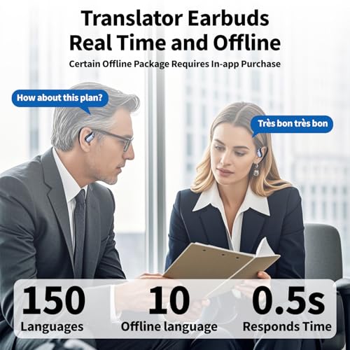 Image of AI Translation Earbuds Real Time no Subscription Offline 150 Language Translator Device &10 Offline Packs Bluetooth Earbud 3in1 Real-Time Translation Device for Travel Business Learning
