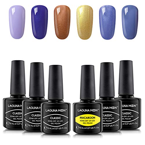 Lagunamoon Gel Nagellack UV LED, Auswahl von 6 Farben des brillanten Venus-Themensets, Gel Polish Soak off 8ML