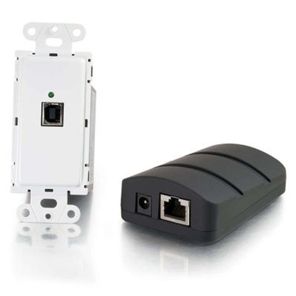 C2G USB Extender, Dongle, USB 2.0 over Cat5, Wall Plate Transmitter to Dongle Receiver Kit, Black, Cables to Go 53878