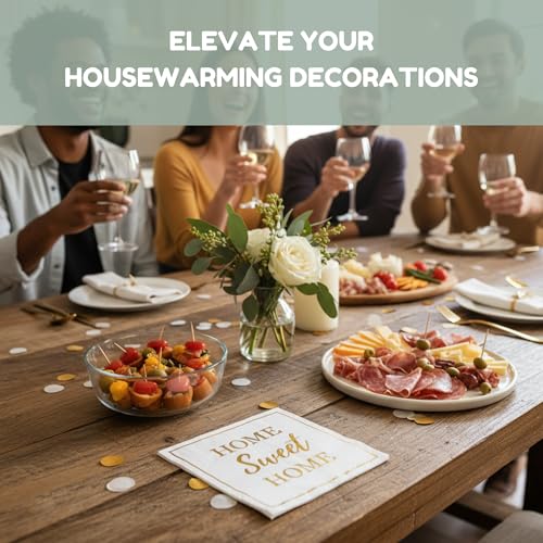 Housewarming Party Decorations Napkins, 50 Pack, Home Sweet Home Paper Napkin in White and Gold Foil, New Home Gift Ideas, Open House Real Estate Agent Gifts to Clients - Image 3