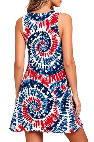 Image of Roshop Womens Juneteenth Flag Sleeveless Dress 4th of July Patriotic Swing Sundress with Pockets