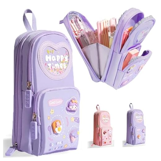 Estuche Escolar Mochila Morado, Estuche Escolares con 3 Compartimentos, Estuches Aesthetic de Lápices de Gran Capacidad con Solapa, Estuches Escolares para Niñas Adolescentes Estudiantes Oficina