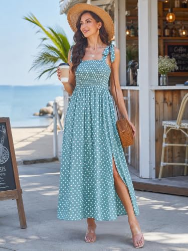 Image of BROVAVE Women Summer Floral Dress: Casual Square Neck Flowy Boho Beach Midi Sundress Sleeveless Tie Shoulder Vacation Daily