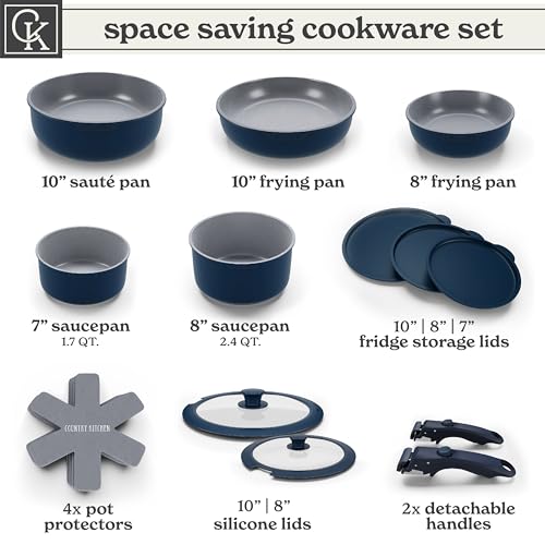 Image of Country Kitchen Cookware Set with Removable Handle, Oven & RV Safe Pots and Pans Set, Denim, Original