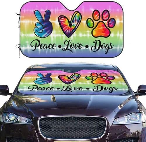 Rainbow Peace Love Paws - Parasol para parabrisas de perros, protector frontal plegable para automóvil, bloquea los rayos UV, mantiene tu vehículo