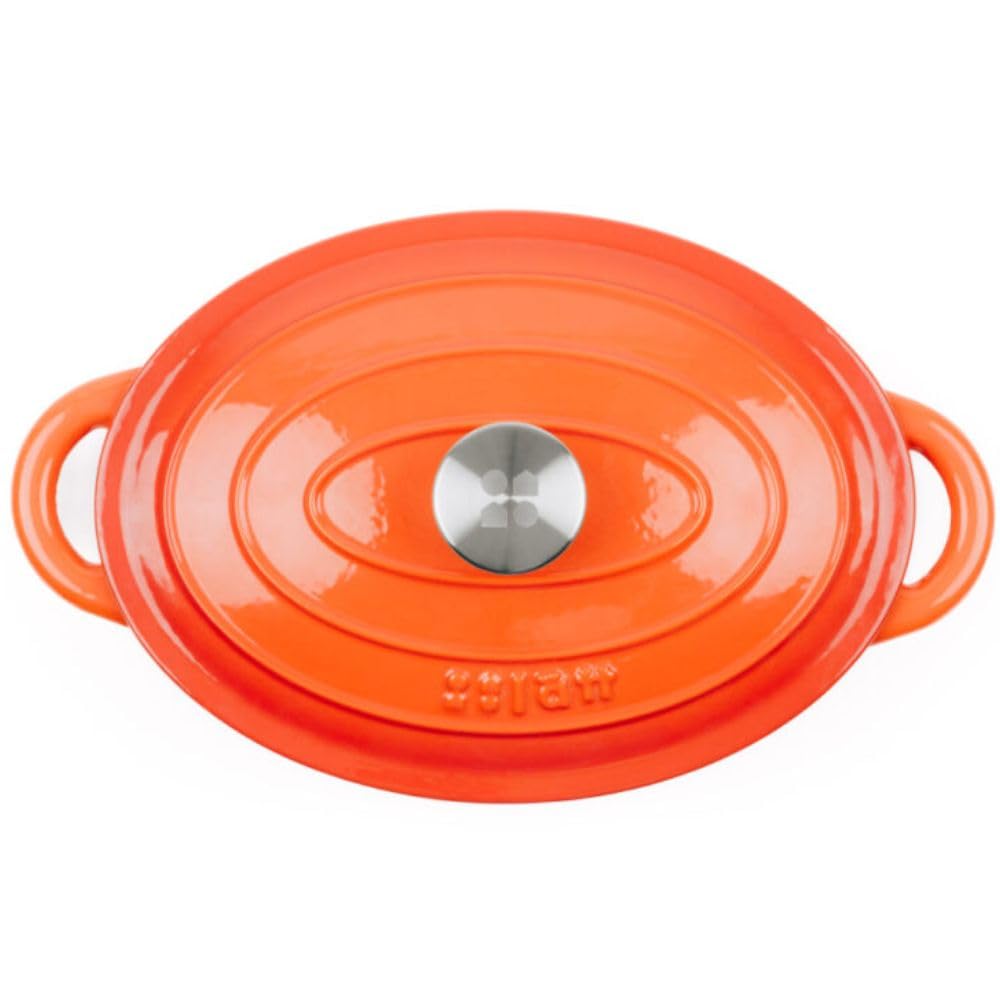 Cocotte Hierro Fundido Esmaltado Naranja. Olla Ovalada 33x11 CM - 6 L. Elegante, Resistente, Especial para Inducción y Apta para todos tipo de Cocina
