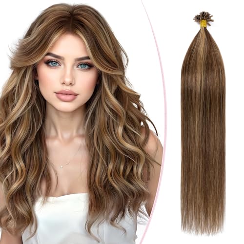 35cm Extension Cheveux Naturel Keratine 1g 25 Mèches #4/27 Brun Moyen & Blond Foncé Rajout Cheveux Humains Remy Extension à Chaud (20g)