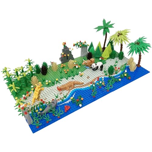 TERFLX 450-teiliges Fluss & Bach Abenteuer Set mit Dschungel-Tieren Krokodil Hai & 2 GrundplattenKreatives Bildungsgeschenk für Kinder ab 4 Jahren Kompatibel mit Großen Marken