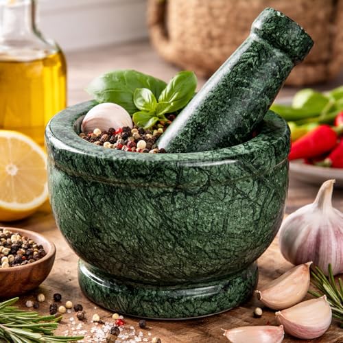 Image of Granite Green Marble Mortar and Pestle Set for Kitchen 4 Inch | Okhli Musal | Khalbatta | Silbatta I Imamdasta Used for chutneys, pastes, and medicines.