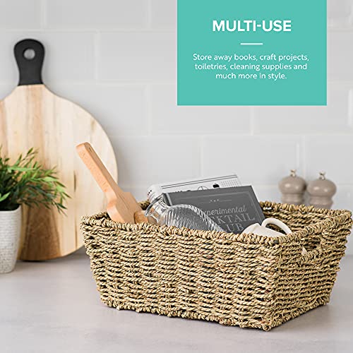 LIVIVO Set of 4 Seagrass Rectangular Hamper Storage Decorative Baskets Natural Shelf Underbed Woven Gift Multipurpose Kitchen Bathroom With Insert Handles- Natural - Cosy Home Interiors LIVIVO Set of 4 Seagrass Rectangular Hamper Storage Decorative Baskets Natural Shelf Underbed Woven Gift Multipurpose Kitchen Bathroom With Insert Handles- Natural - Image 4