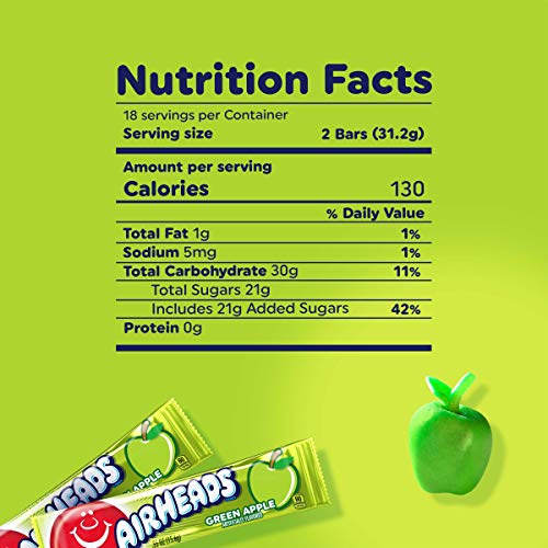 Airheads Candy, Green Apple Flavor, Individually Wrapped Full Size Bars, Taffy, Non Melting, Party, Pack Of 36 Bars #TOP6