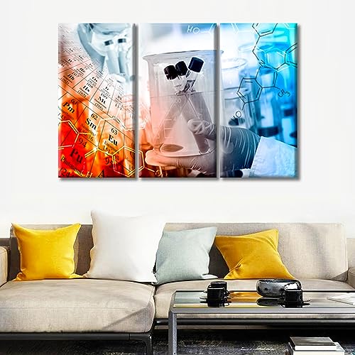 Image of Chemical Equations Laboratory Research Concept Canvas Wall Art Clinical Laboratory Wall Art for Living Room 3 Panels Wall Pictures Giclee Print Gallery Packaging Artwork Ready to Hang (42 inchWx28 inchH)