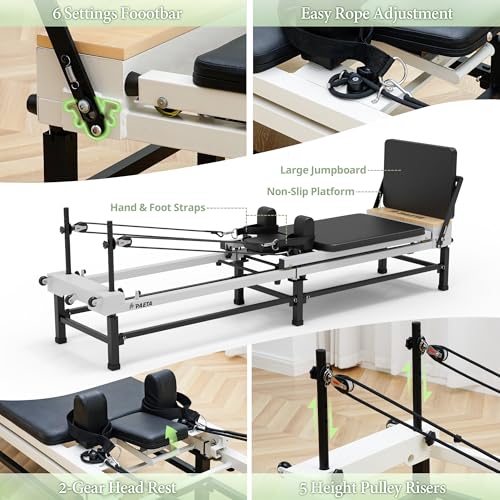 PAETA Pilates Reformer, 91" Foldable Reformer Pilates Machine with Adjustable Reformer Heights, Pilates Equipment with Piano Wire Spings and Jump Boards