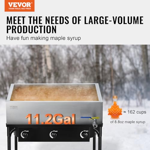 Image of VEVOR Maple Syrup Evaporator Pan, 11.2 Gal, 24 x 18 x 6 Inch Maple Syrup, 304 Stainless Steel Maple Syrup Pan, Evaporator Pan with 1 Valve and 3 Heating Methods, for Home, Outdoor
