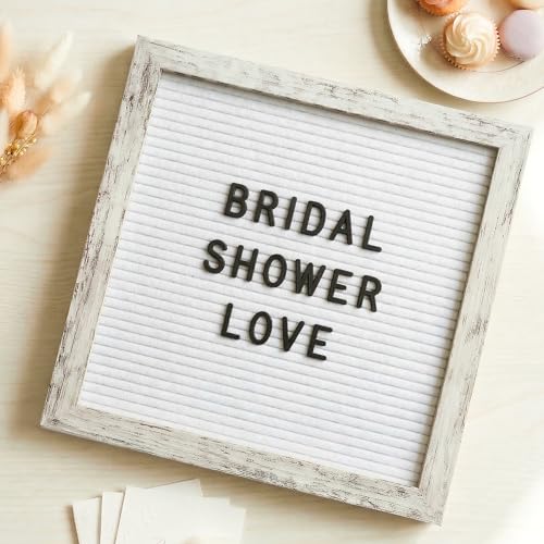 Image of C Crystal Lemon Board, 317 Pre-cut Letters Numbers & Symbols, 10x10 Inches Felt Message Board, Changeable Wooden Sign, Wood Frame, Wall Mount, With Display Stand (Rustic White) | Clean rustic white letter board with 336 letters, wood frame, stand and wall mount for welcome, home and event messages