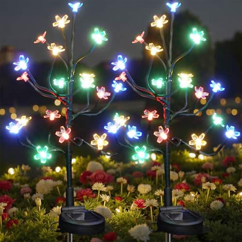 Solar Garden Lights Outdoor Waterproof Garden Decor Solar Flowers For Outside Decorative 2Pack 2Modes Solar Powered Fairy Outdoor