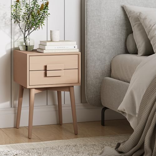 Nathan James Harper 2-Drawer Mid Century Modern Nightstand, Solid Wood Nightstand in Raw Oak