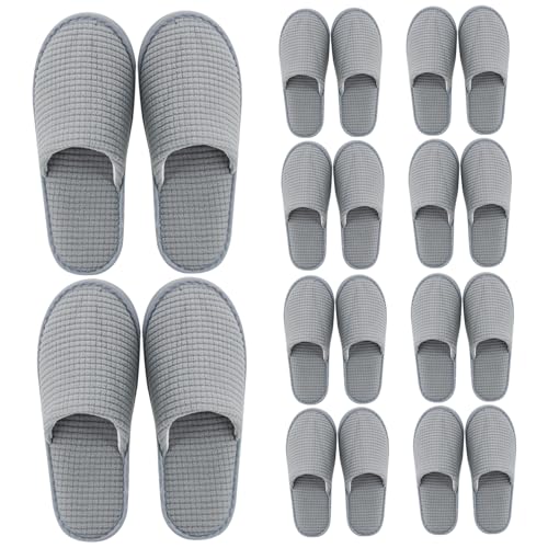 Chaussons jetables gris lavables et lavables en lot de 10 paires pour invités et hôtel