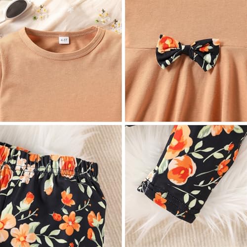 Image of Kids Toddler Girls Clothing Set Long Sleeve Top With Bowknot +Floral Print Pants 2 Pcs Fall Outfits Set
