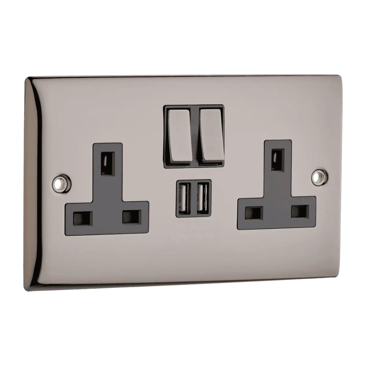 Britelite Double Plug Socket with 2 USB Ports - Black Nickel Finish Type G 13A Outlet, Dual USB-A Charging Station & UK Socket Combo, Wall Hardware for Modern Home Décor — image 1